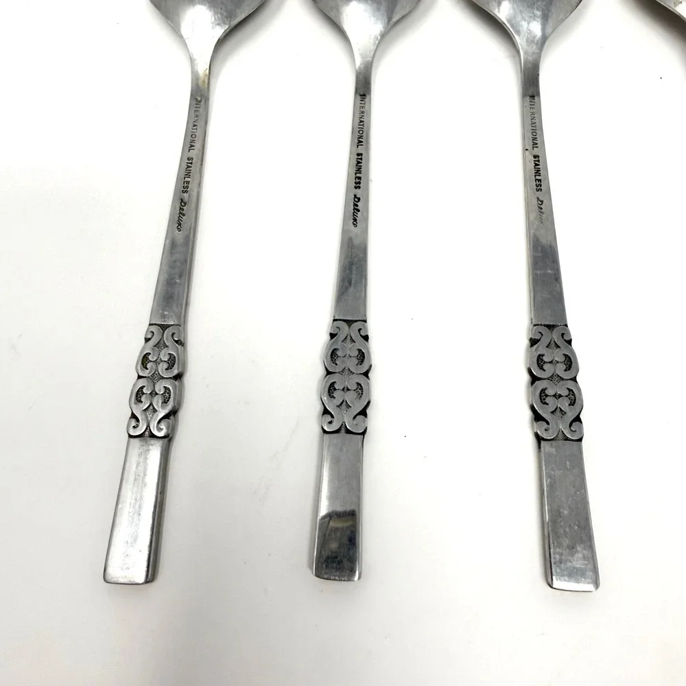 9 International‎ Stainless Steel Deluxe Teaspoons MCM Danish Scroll Flatware Set